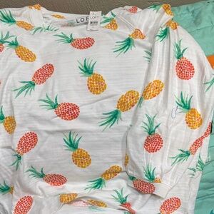 LOFT White Top with Pineapple Print